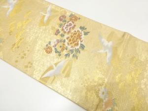 坂井守製　牡丹に菊・鶴模様織り出し　袋帯